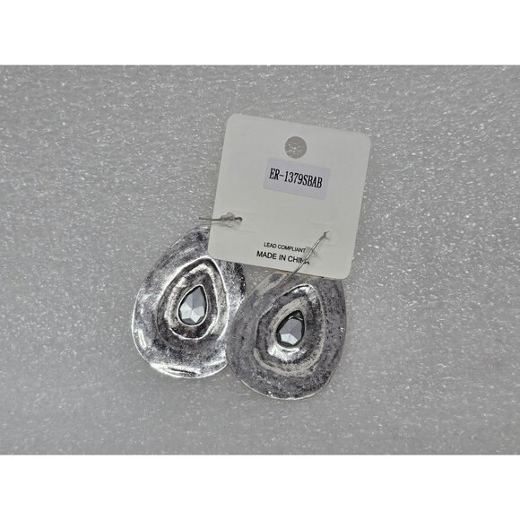 Silver Tone Teardrop Earrings With Iridescent Crystal - Picture 2 of 2